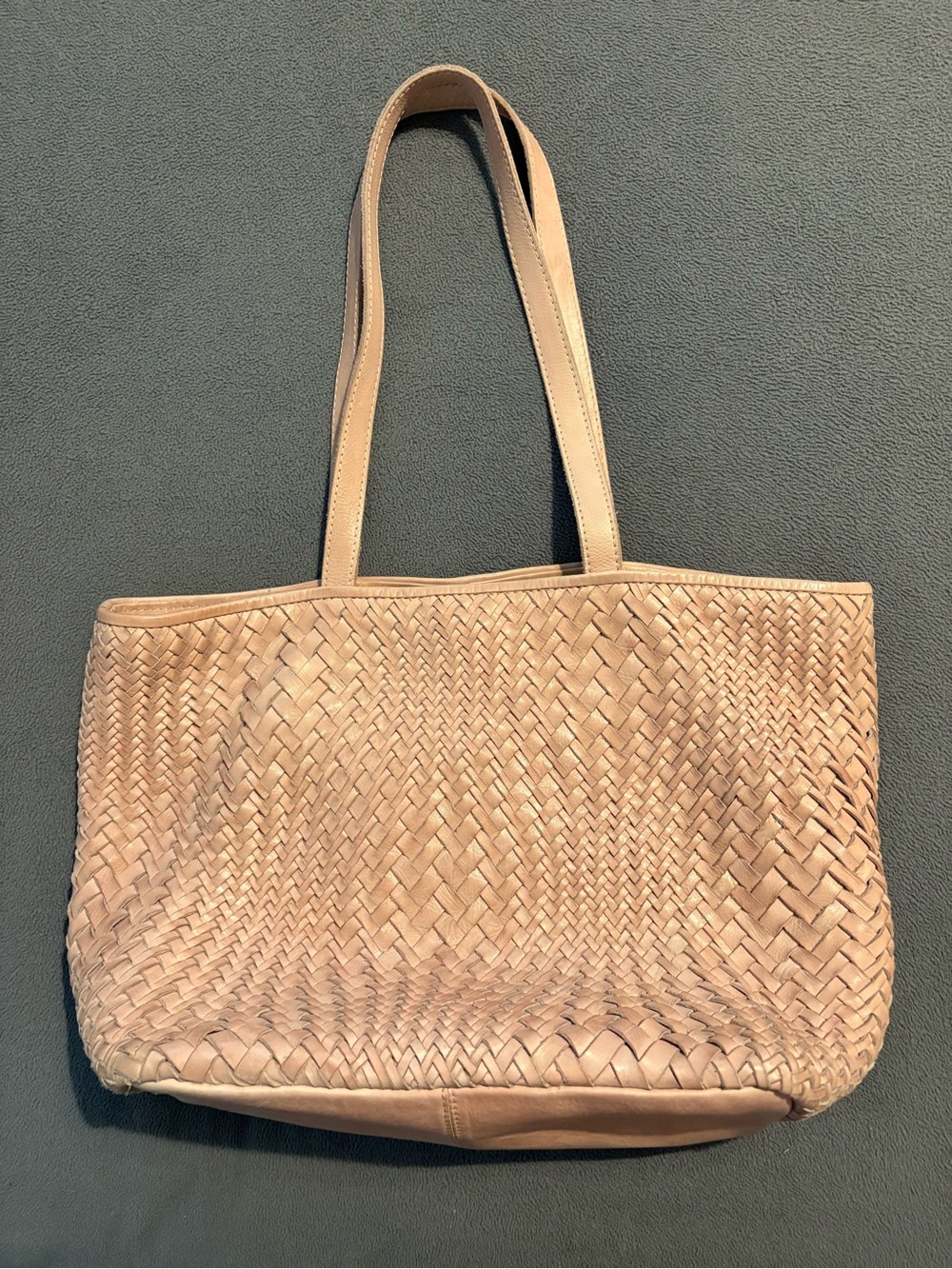 Woven Leather Tote Bag in Light Pink